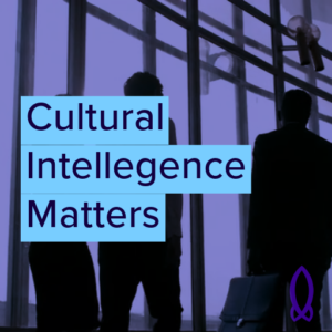 Cultural Intelligence Matters - CQ is having the capability to adapt to new cultural environments. Picture of three culturally diverse people walking together in a business place to a meeting.